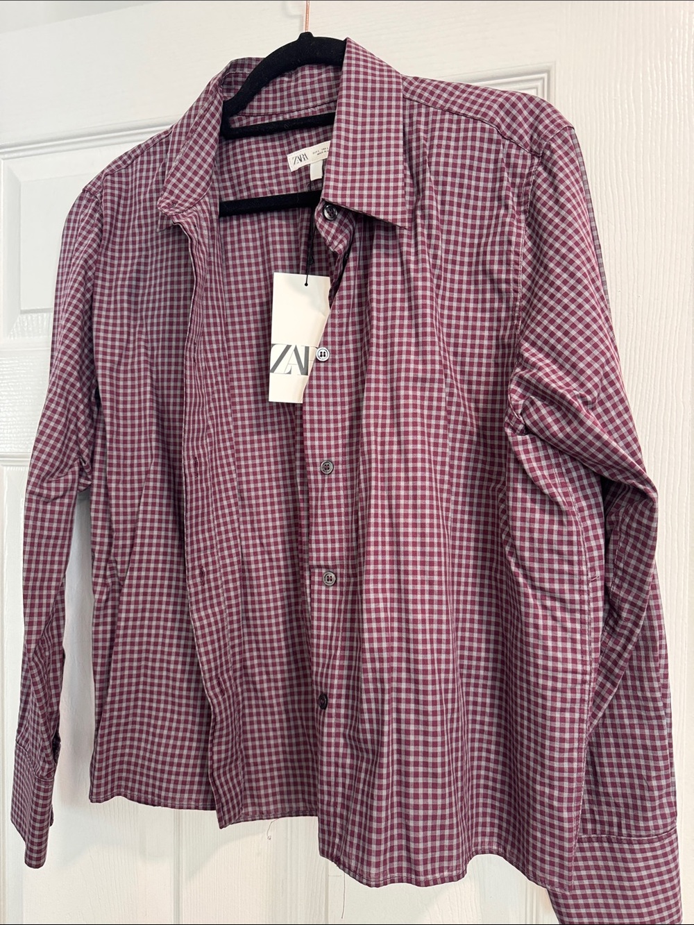 Zara women’s  Burgundy Check Button-Down  Shirt